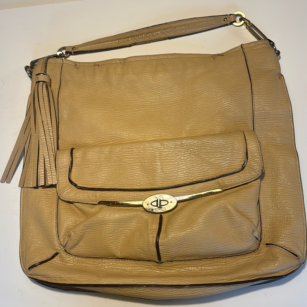 Coach hobo cream 28381 bag purse tote large silver cream
